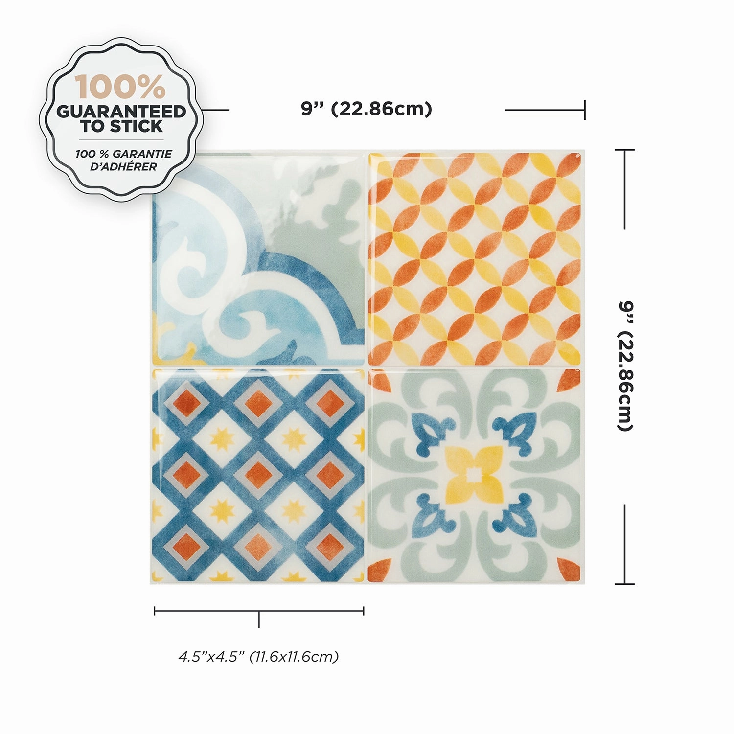 Smart Tiles Peel and Stick 4-Sheet 9 x 9 Backsplash - Vintage Almada|Dosseret Smart Tiles peler et coller 9 x 9, 4 feuilles - Vintage Almada