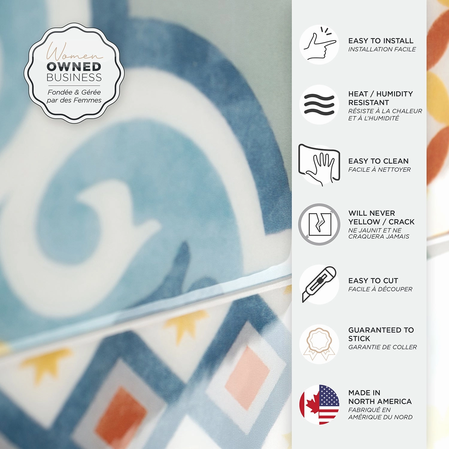 Smart Tiles Peel and Stick 4-Sheet 9 x 9 Backsplash - Vintage Almada|Dosseret Smart Tiles peler et coller 9 x 9, 4 feuilles - Vintage Almada
