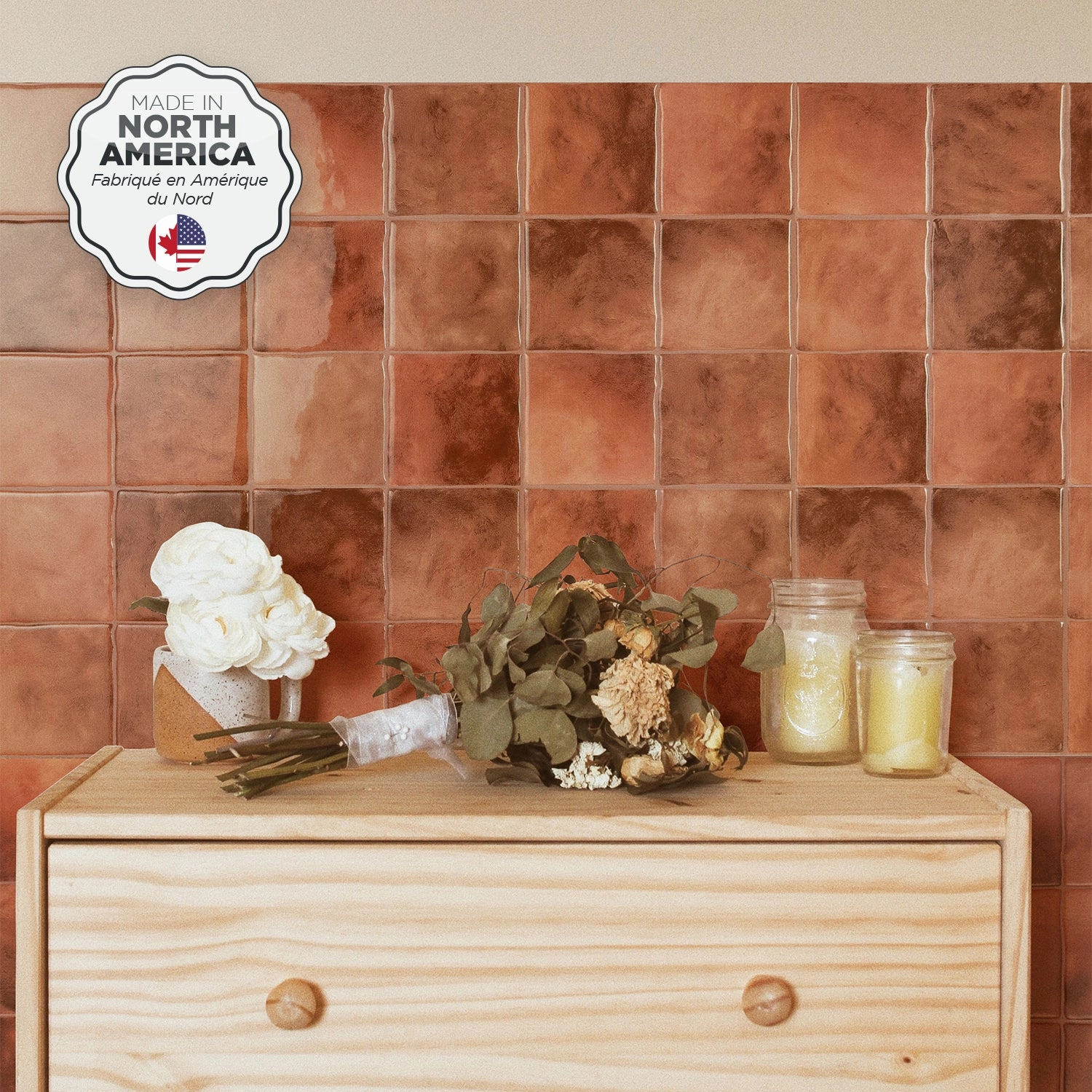 Smart Tiles Peel and Stick 4-Sheet 9 x 9 Backsplash - Zellige Safi|Dosseret Smart Tiles peler et coller 9 x 9, 4 feuilles - Zellige Safi