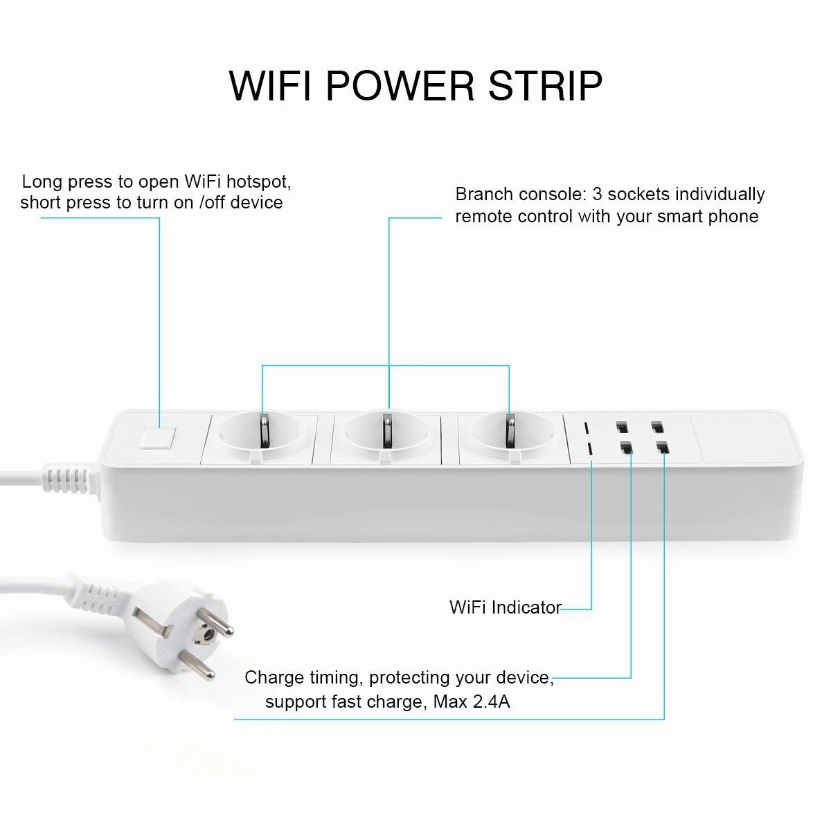 Smart Wifi Power Strip Surge Protector Power Sockets