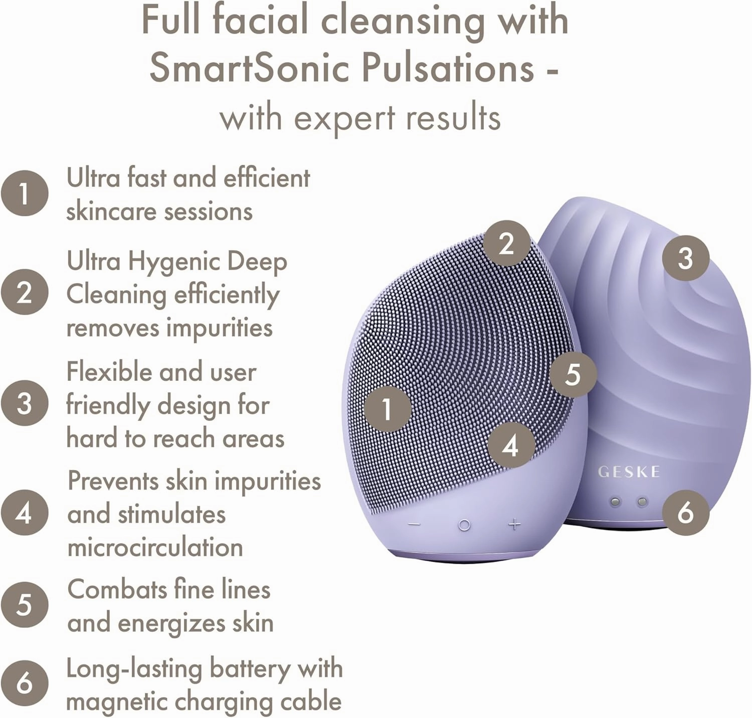 SmartAppGuided™ Sonic Facial Brush 5 in 1 | Vibrating Electric Facial Cleansing Brush | Soft Silicone Brush | Professional Facial Cleanser | Skin Cleanser & Exfoliator | Face Massager