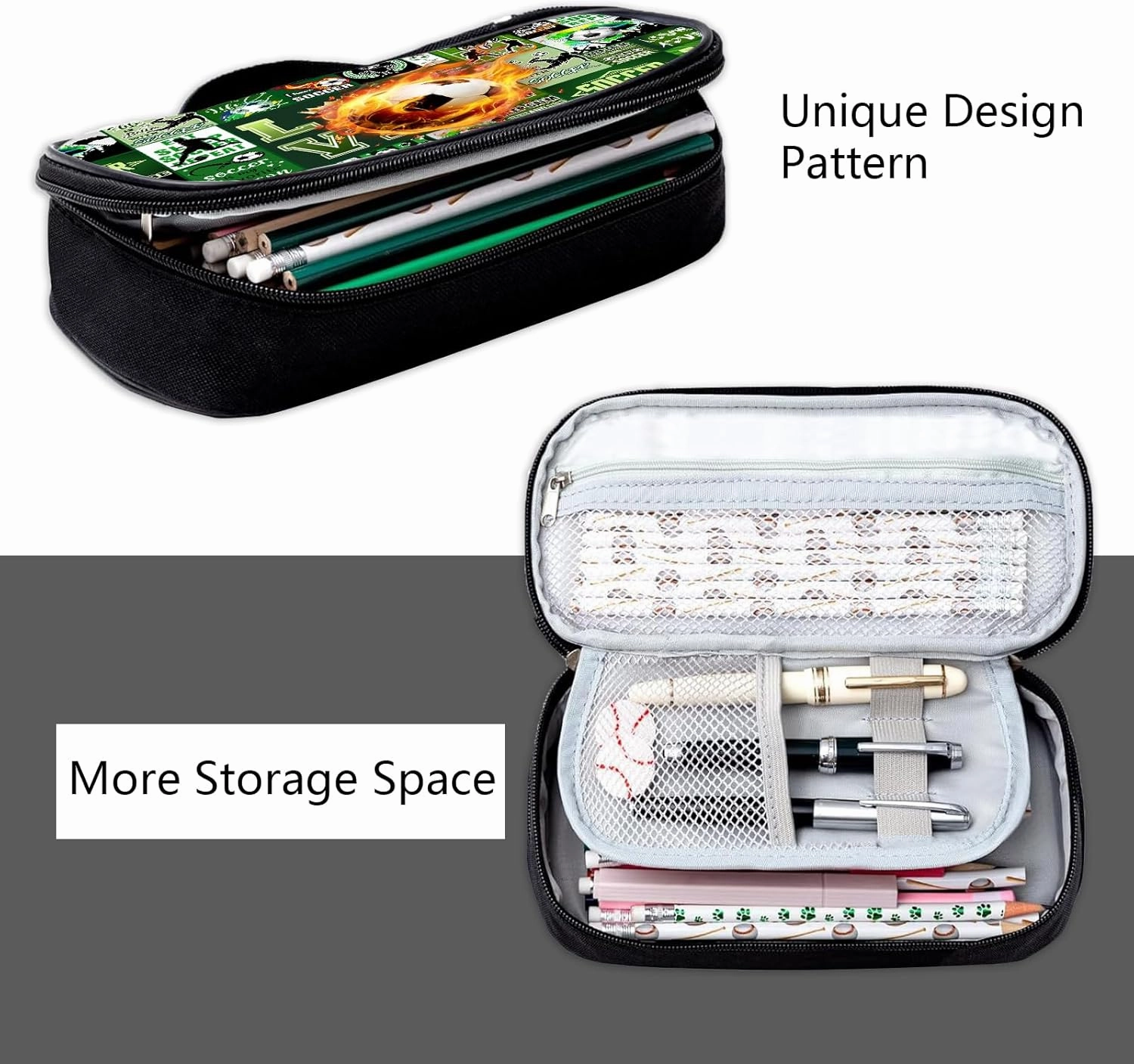 Soccer Ball Pencil Case for Boys Girls, Sport Pencil Box for Kids Soccer Pen Bag, Large Football Pencil Pouch with Zipper Compartments for Office School
