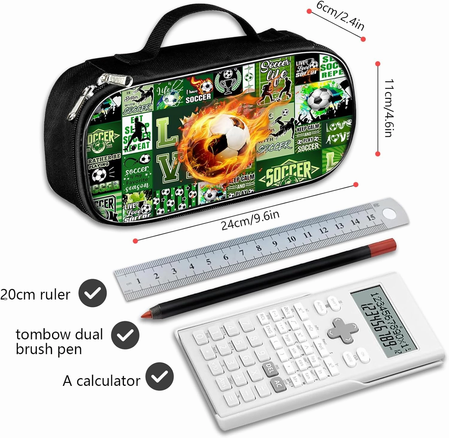 Soccer Ball Pencil Case for Boys Girls, Sport Pencil Box for Kids Soccer Pen Bag, Large Football Pencil Pouch with Zipper Compartments for Office School