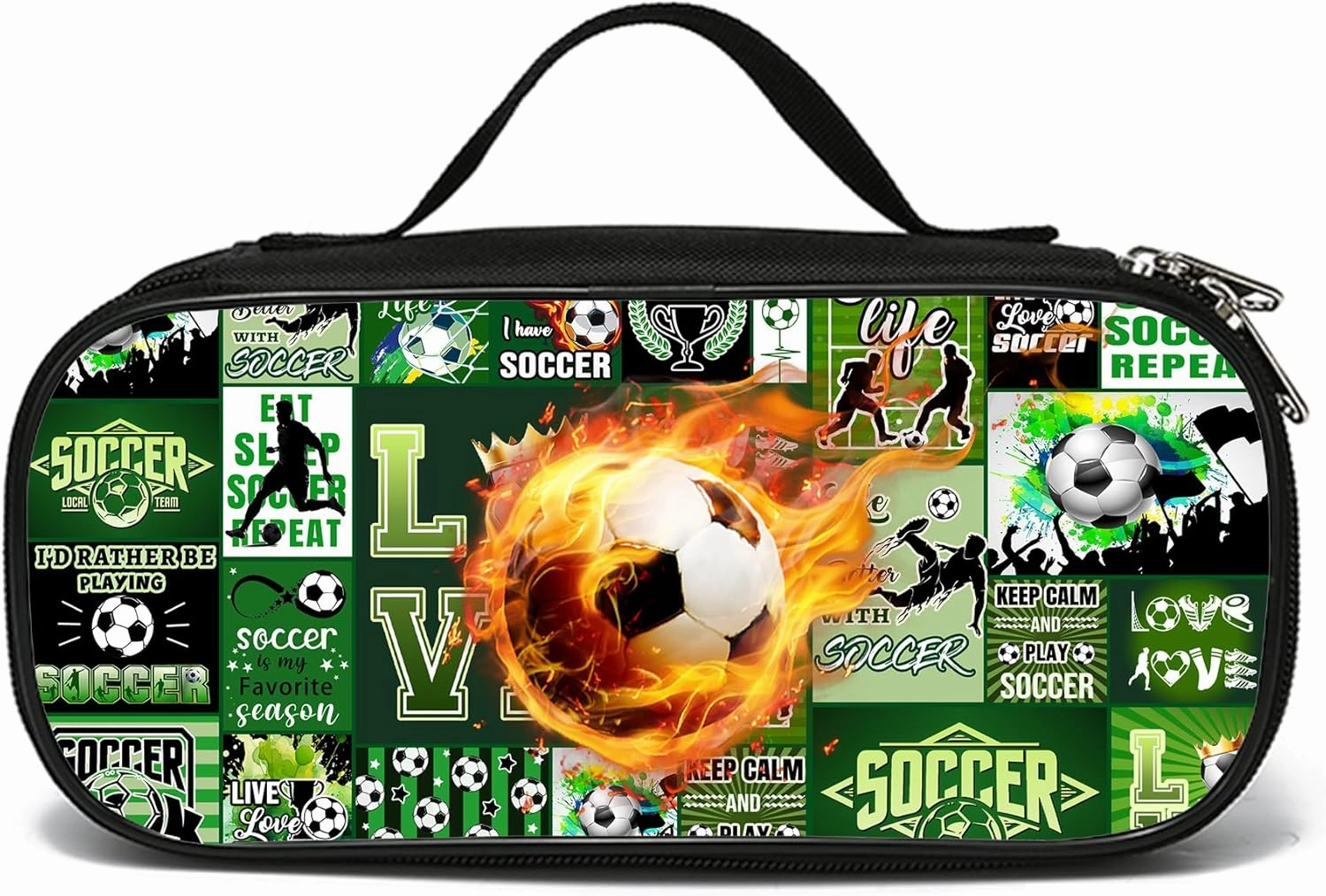 Soccer Ball Pencil Case for Boys Girls, Sport Pencil Box for Kids Soccer Pen Bag, Large Football Pencil Pouch with Zipper Compartments for Office School