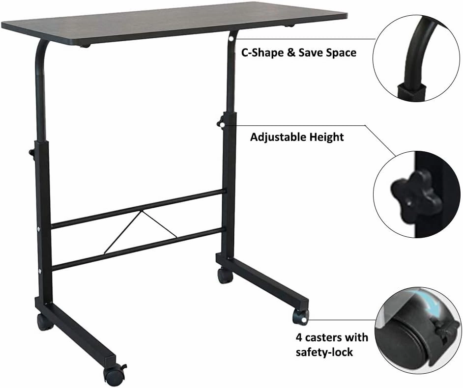 Sofa Side Table with Wheels, Removable Laptop Computer Desk, Height Adjustable Rolling Coffee Snack Table, Sofa Side Desk for Living Room, Bedroom, The Study, 23.6" L X 15.7" W Black