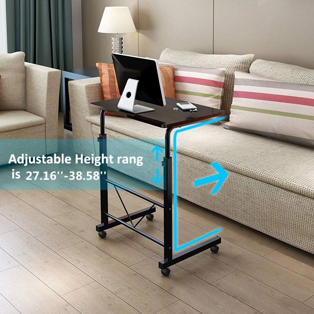 Sofa Side Table with Wheels, Removable Laptop Computer Desk, Height Adjustable Rolling Coffee Snack Table, Sofa Side Desk for Living Room, Bedroom, The Study, 23.6" L X 15.7" W Black