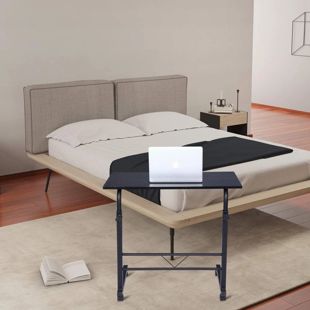 Sofa Side Table with Wheels, Removable Laptop Computer Desk, Height Adjustable Rolling Coffee Snack Table, Sofa Side Desk for Living Room, Bedroom, The Study, 23.6" L X 15.7" W Black