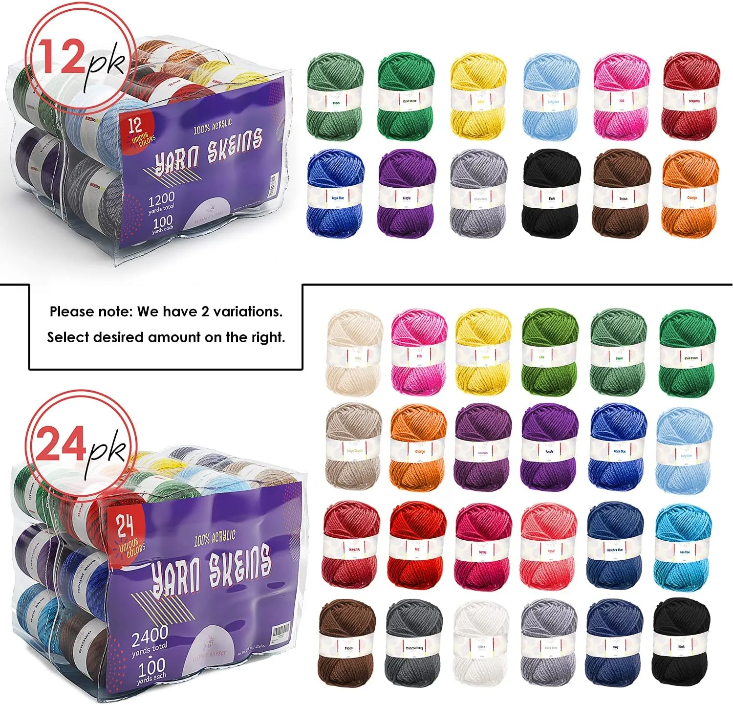Soft Yarn for Crocheting - 2400 Yards Crochet Yarn for Crocheting and Knitting Yarn, Amigurumi Yarn for Knitting, Acrylic Yarn Bulk, Perfect Yarn for Crafts, Crocheting Yarn Set - 24 Yarn Pack x 50g