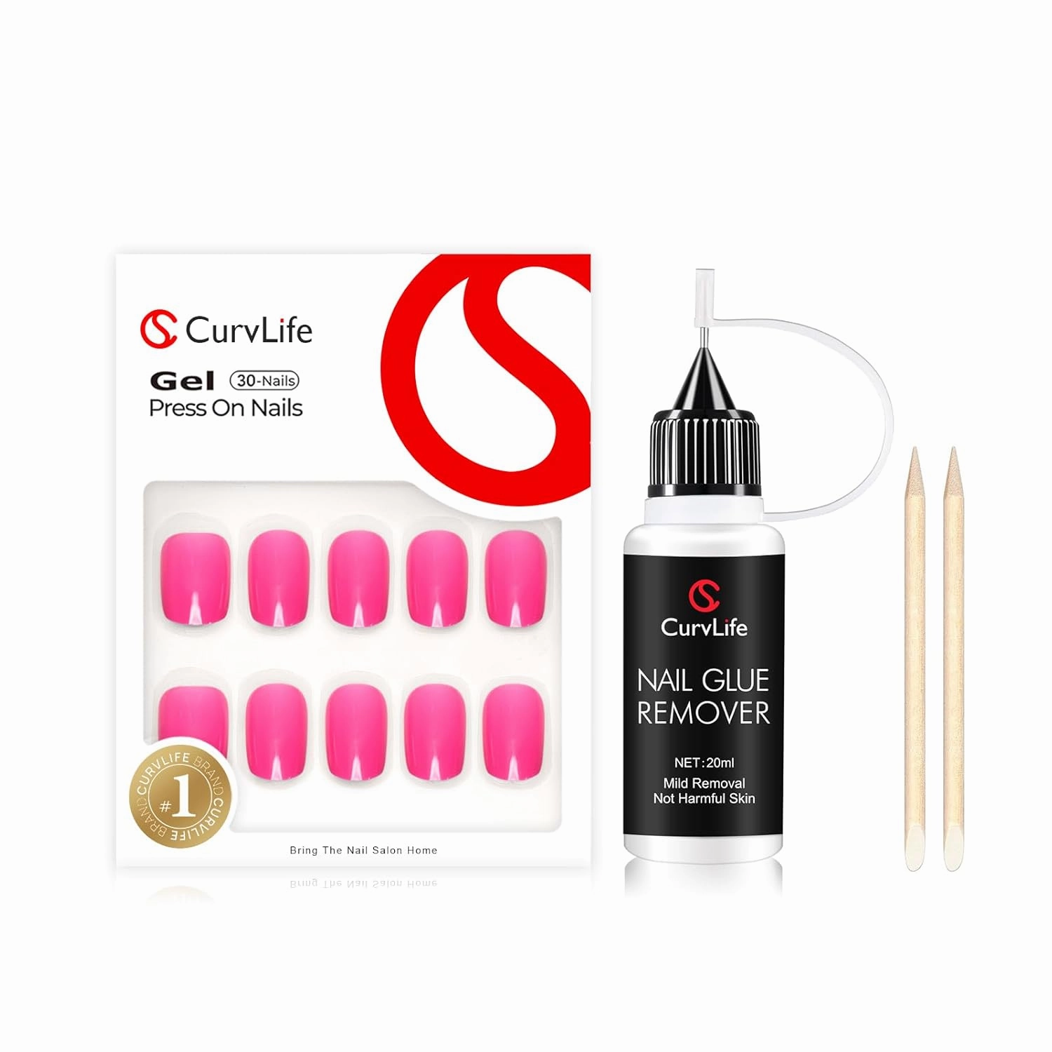 Soft Gel Press on Nails, Fake Nails with Bright-Pink and Pinpoint Nail Glue Remover