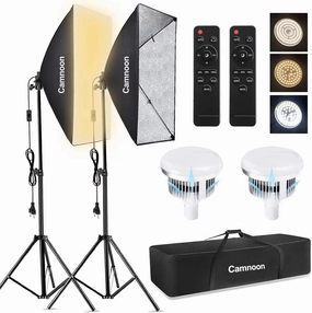 Softbox Lighting Kit, Camnoon Studio Photography Kit with 2x85W 2800K-5700K Bi-Color Temperature LED Light, 2x19.7x27.5in Softbox, 2x2M Light Stand, Carrying Bag for Studio Portrait/Photo/Video