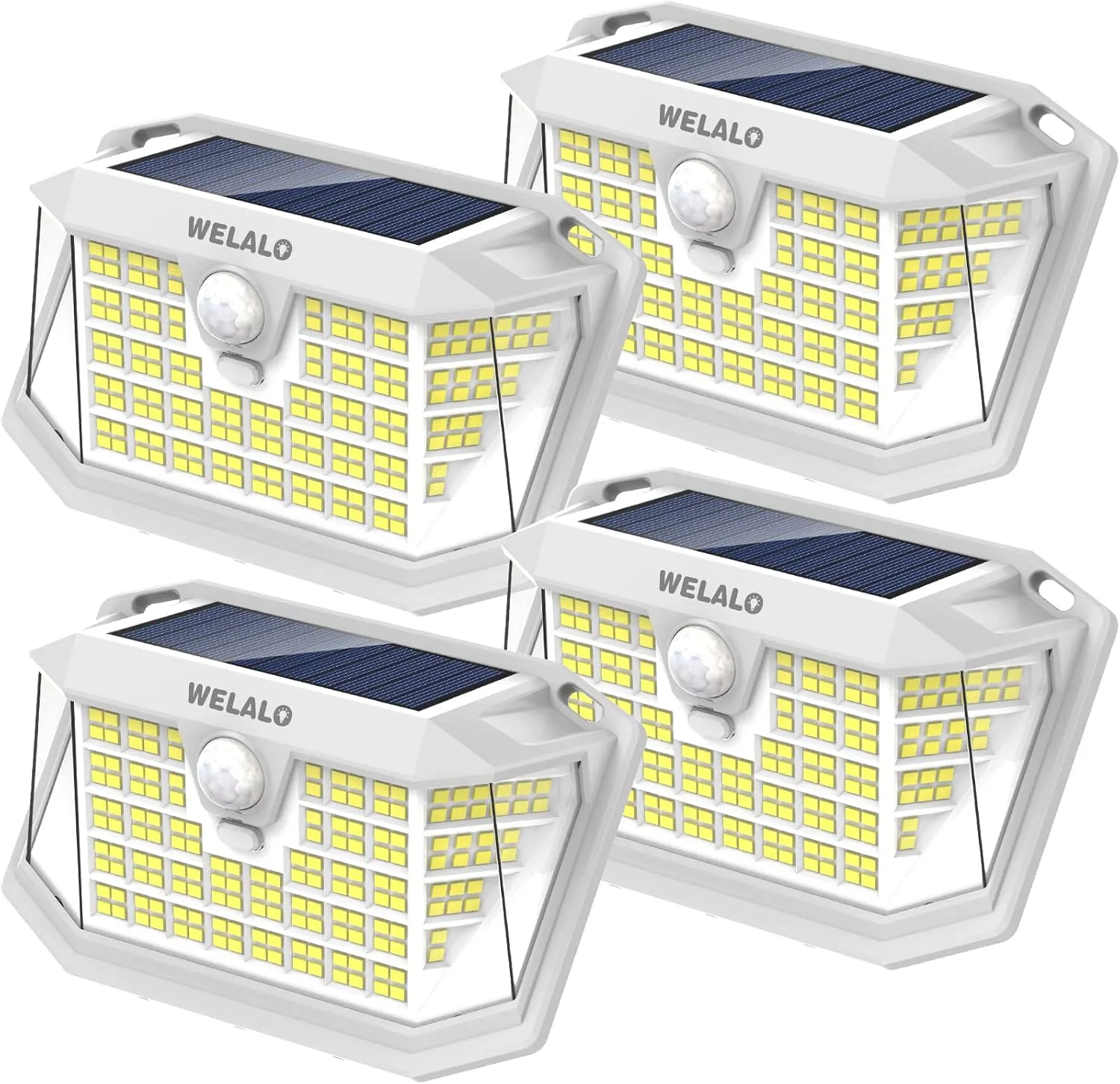 Solar Motion Sensor Lights Outdoor, [3 Modes/4 Pack/188 LED] 270° Wide Angle Lighting, Security Solar Powered Wall Lights, IP65 Waterproof Flood Lights for Fence Porch Yard Patio(White)