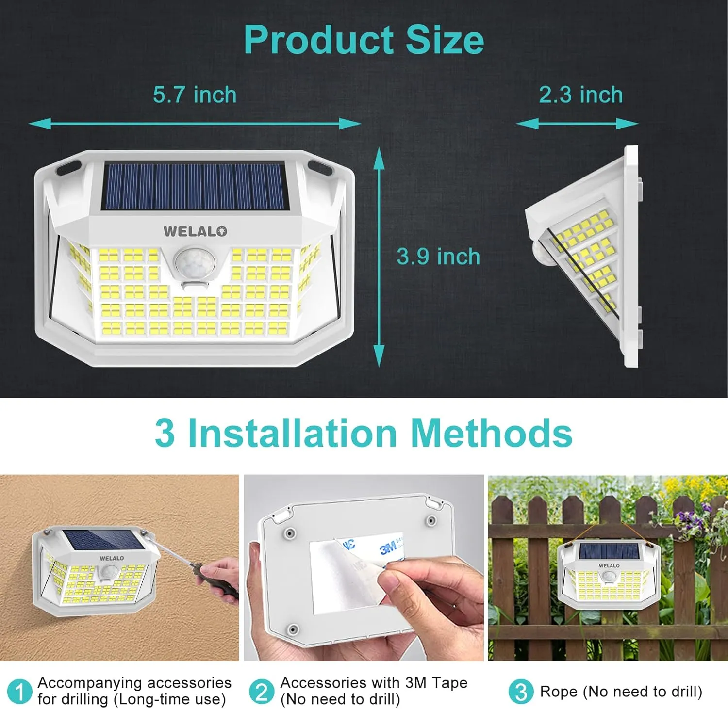Solar Motion Sensor Lights Outdoor, [3 Modes/4 Pack/188 LED] 270° Wide Angle Lighting, Security Solar Powered Wall Lights, IP65 Waterproof Flood Lights for Fence Porch Yard Patio(White)