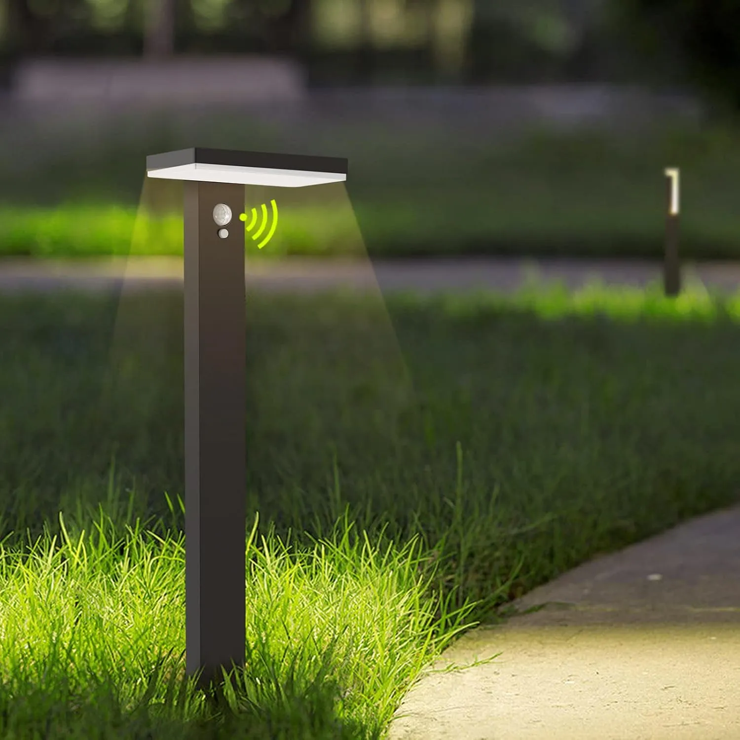 Solar Outdoor Landscape Path Light, PIR Motion Sensor Dusk to Dawn Bright Lamp, LED Waterproof Aluminum Pathway Lighting Bright for Garden Yard Lawn Walkway Decoration 3000K 600LM