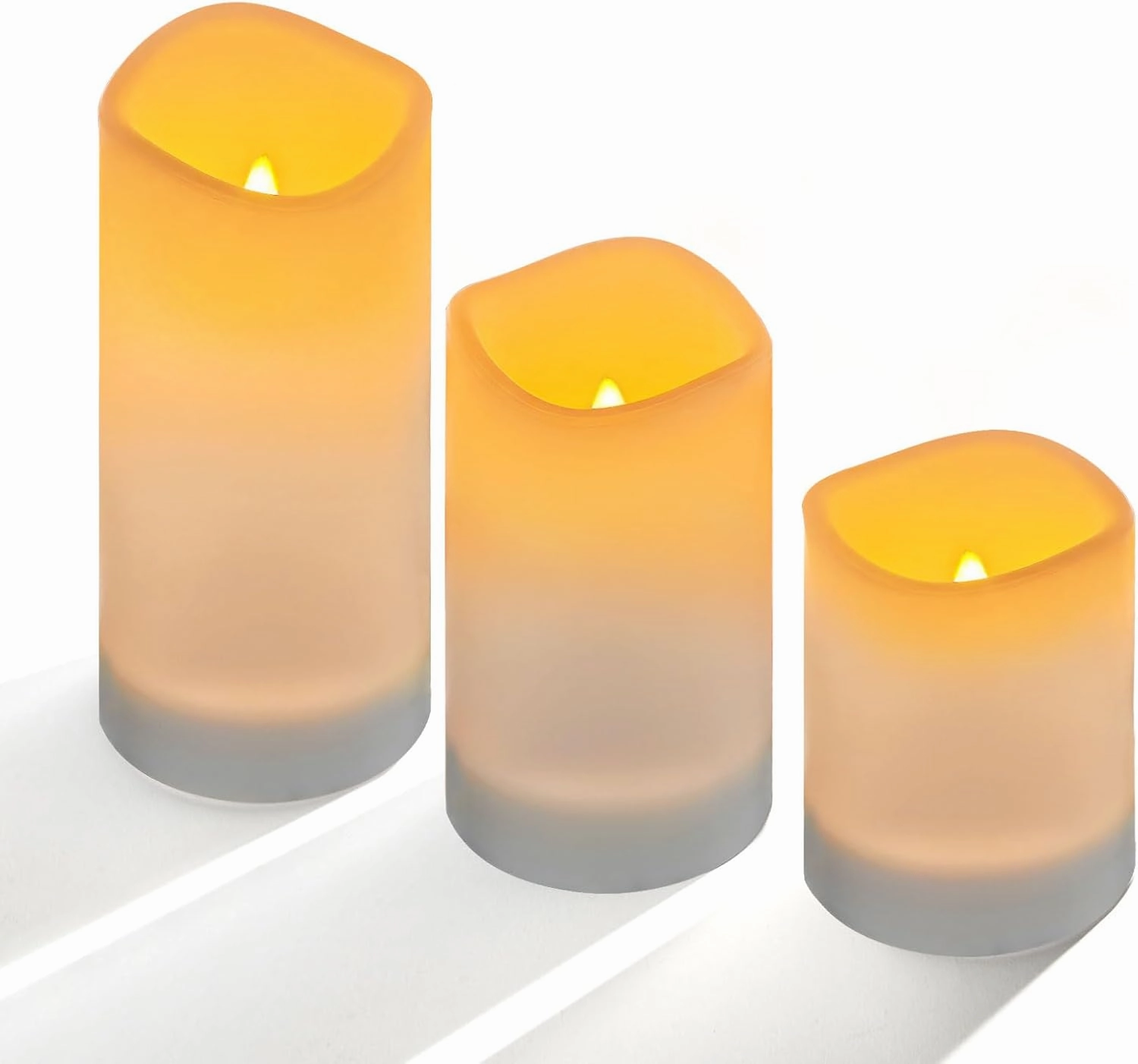 Solar Candles Outdoor Waterproof, Solar Powered Assorted Flameless Pillar Candles for Patio Lanterns 3’’x 4’’/5’’/6’’ Set of 3