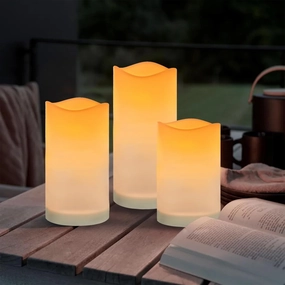 Solar Candles Outdoor Waterproof, Solar Powered Assorted Flameless Pillar Candles for Patio Lanterns 3’’x 4’’/5’’/6’’ Set of 3