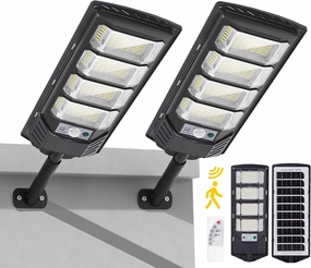 Solar Lights Outdoor, LED Solar Security Lights with Motion Sensor, 6500K Daylight Wide-Angle Floodlight, IP65 Waterproof Dusk to Dawn Auto On/Off for Yards, Streets, Parking Lots, 2 Pack
