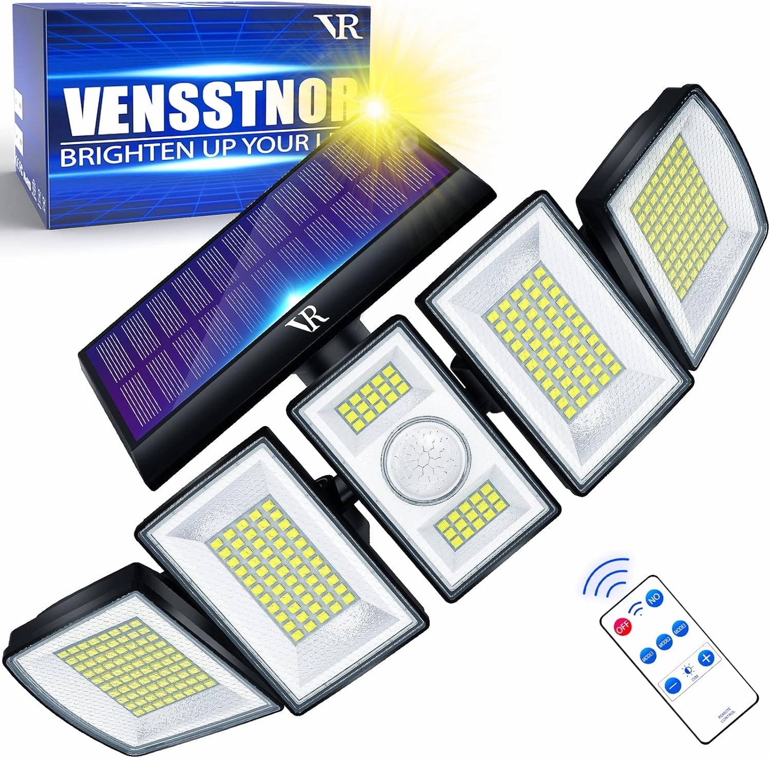 Solar Lights Outdoor Motion Sensor - 400% Brighter 7000K 3000LM 5 Levels Brightness 3 Lighting Modes 2400mAh 360° Wide Angle Illumination IP65 Waterproof Security Flood Light