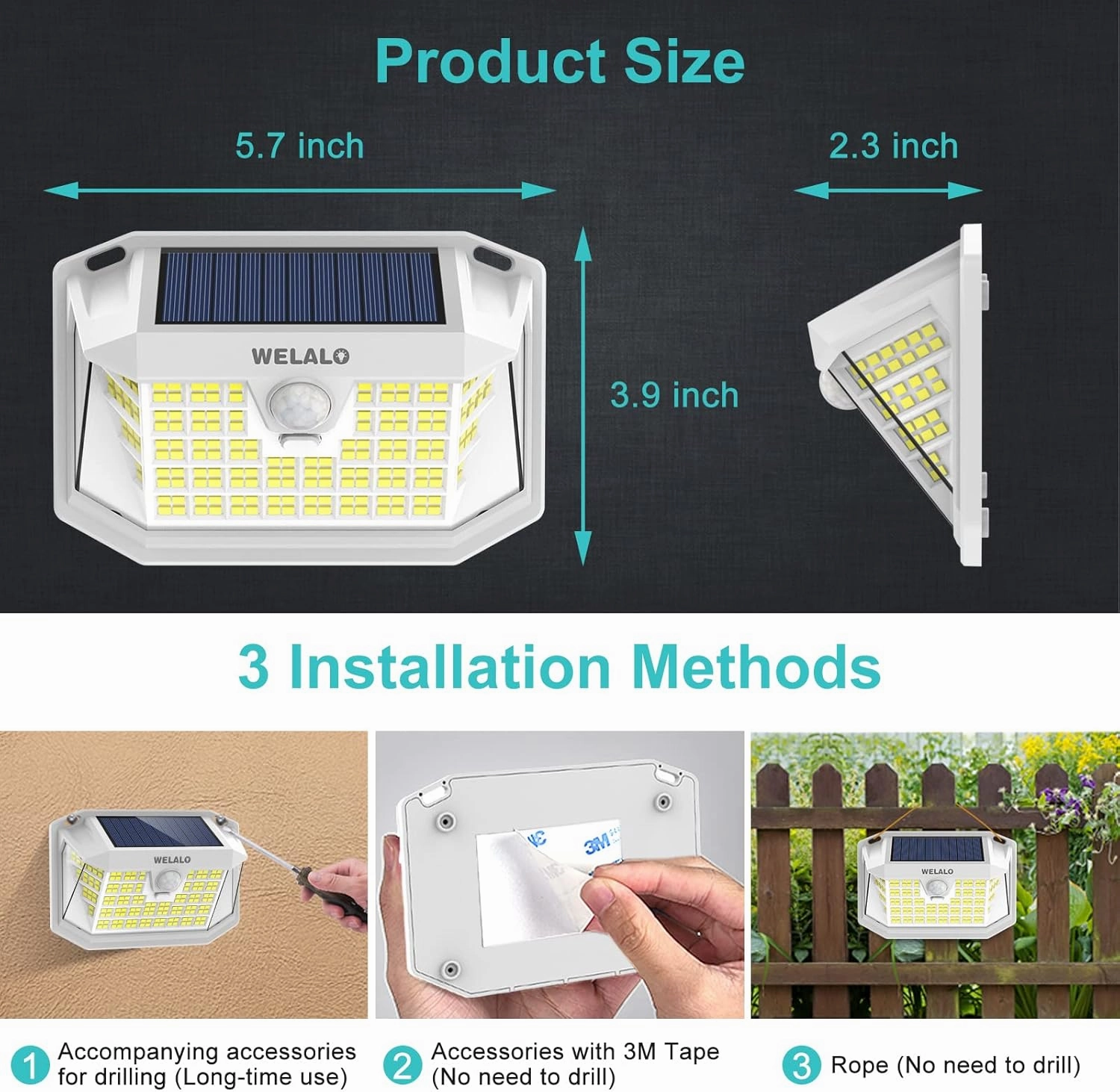 Solar Motion Sensor Lights Outdoor, [3 Modes/4 Pack/188 LED] 270° Wide Angle Lighting, Security Solar Powered Wall Lights, IP65 Waterproof Flood Lights for Fence Porch Yard Patio(White)