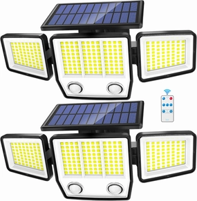 Solar Motion Sensor Outdoor Lights - 3000LM Dual PIR Motion Detector with Remote, 3 Lighting Modes, 270° Illumination, IP65 Waterproof Security Flood Lights for Yard, Garage, Patio(2 Packs Remote)