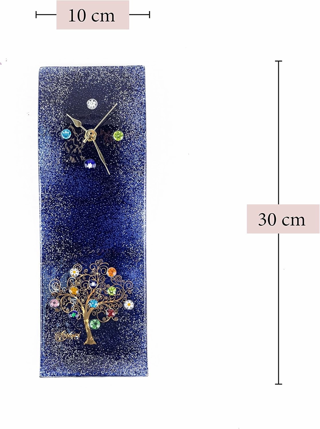 Sospiri Venezia Wall Clock Murano Glass Silent Mechanism Decorated with Murrines and Gold Leaf Gift Handmade Made in Italy (10x30)