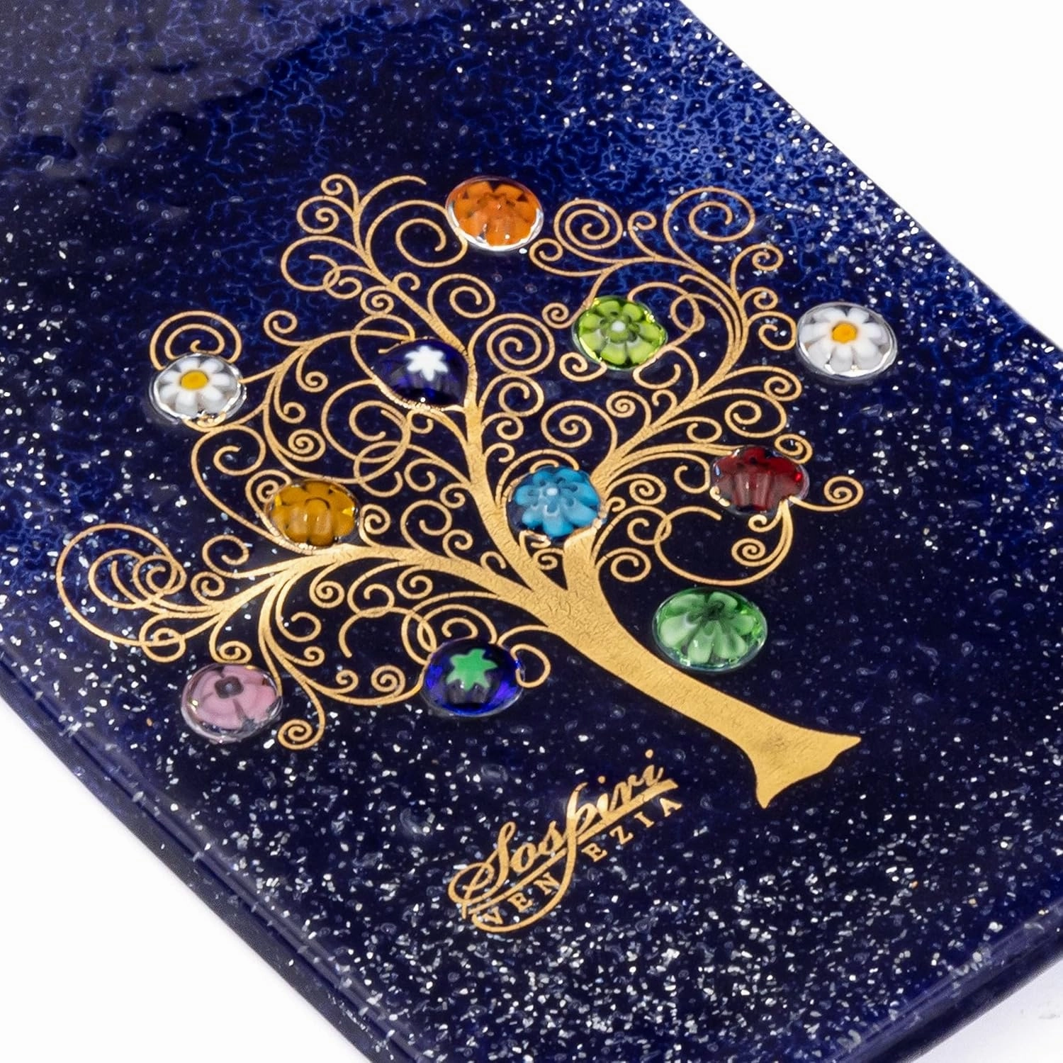 Sospiri Venezia Wall Clock Murano Glass Silent Mechanism Decorated with Murrines and Gold Leaf Gift Handmade Made in Italy (10x30)