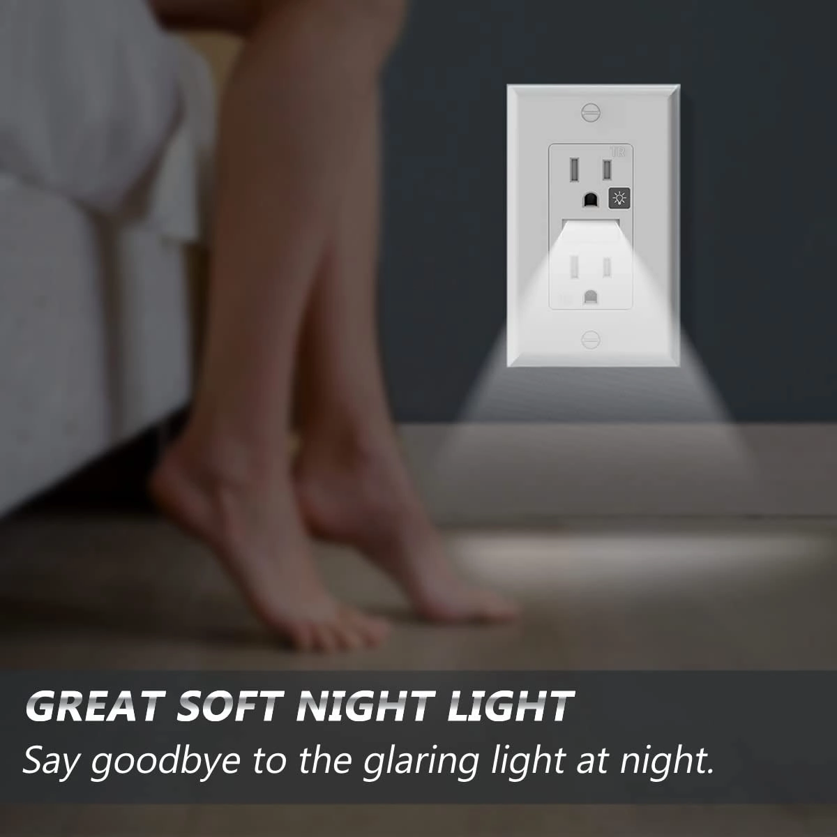 SOZULAMP Receptacle Outlet with Night Light,White Standard Decorator Electrical Wall Outlet,15A,2 Pole,3 Wire,Tamper-Resistant,Wall Plate Included(4 Pack,White)