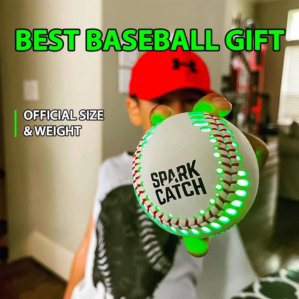 SPARK CATCH Light Up Baseball, Glow in The Dark Baseball, Sports Gear Accessories Gifts for Boys 8 9 10 11 12 13 14 15 Years Old, Kids Teens All Ages Gift Ideas