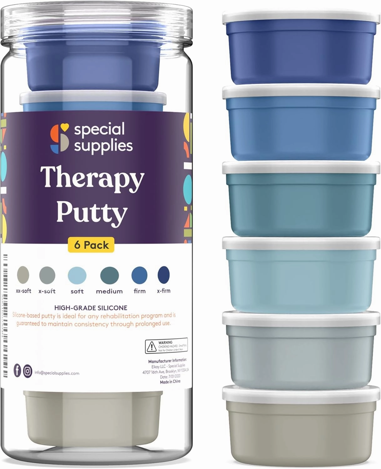 Special Supplies Therapy Putty for Kids and Adults - Resistive Hand Exercise Stress Relief Therapy Putty Kit, Set of 6 Strengths, 3 Ounces of Each Putty - Ocean Colors, Blue
