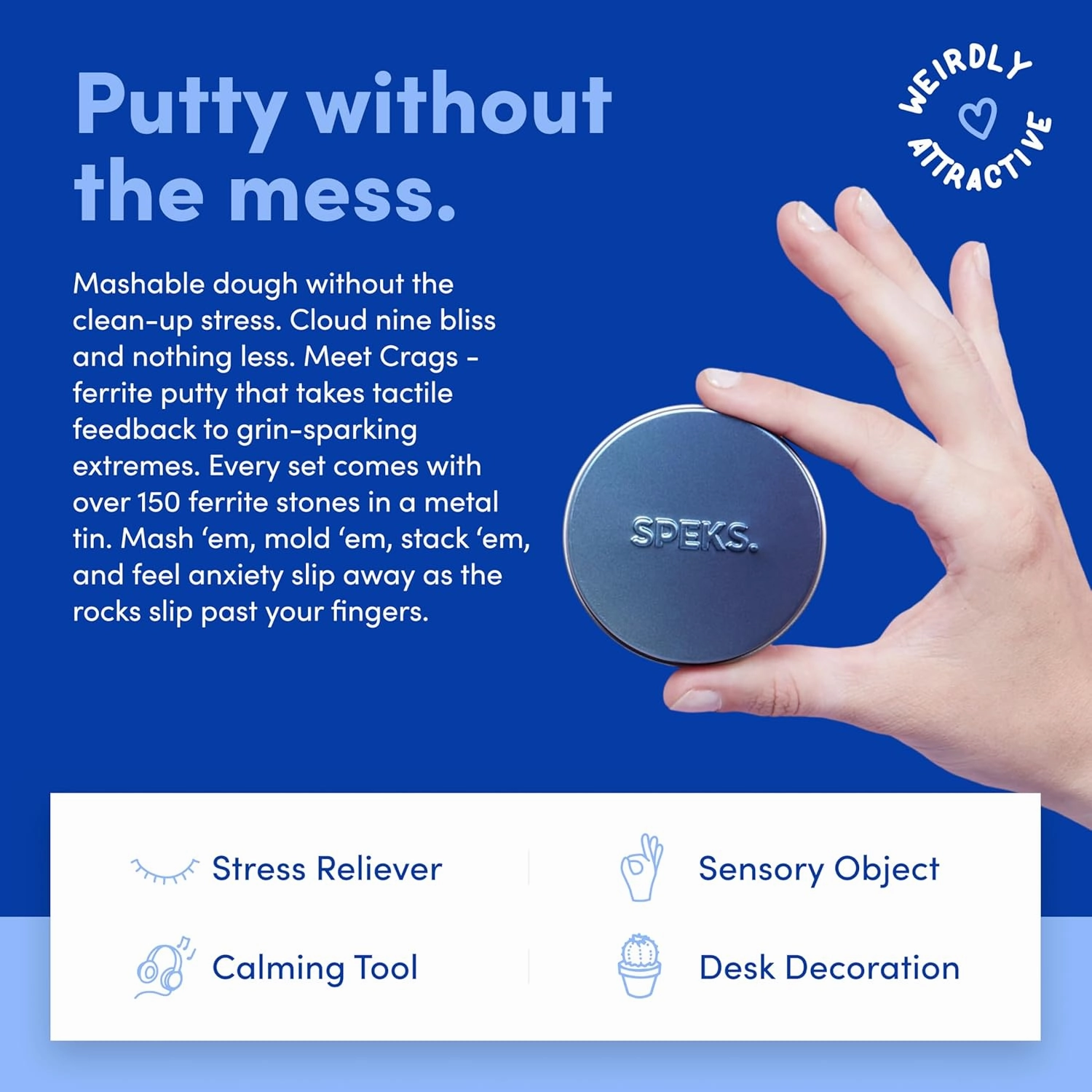 Speks Original Crags Ferrite Putty | 500  Ferrite Stones in a Tin, Fidget Toy for Stress Relief, Sensory Desk Toy for Adults & Teens 14  | Serenity, Small