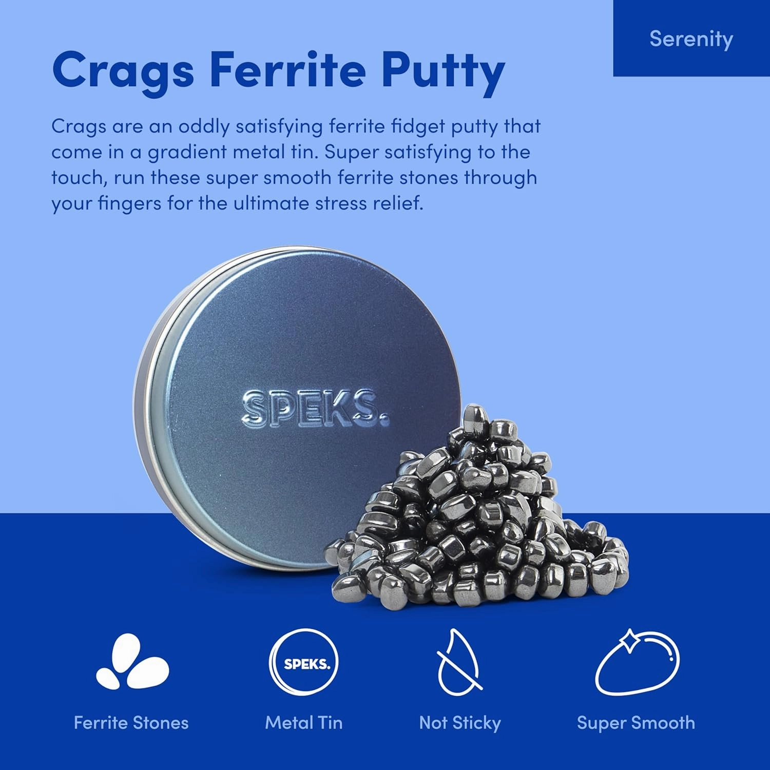 Speks Original Crags Ferrite Putty | 500  Ferrite Stones in a Tin, Fidget Toy for Stress Relief, Sensory Desk Toy for Adults & Teens 14  | Serenity, Small