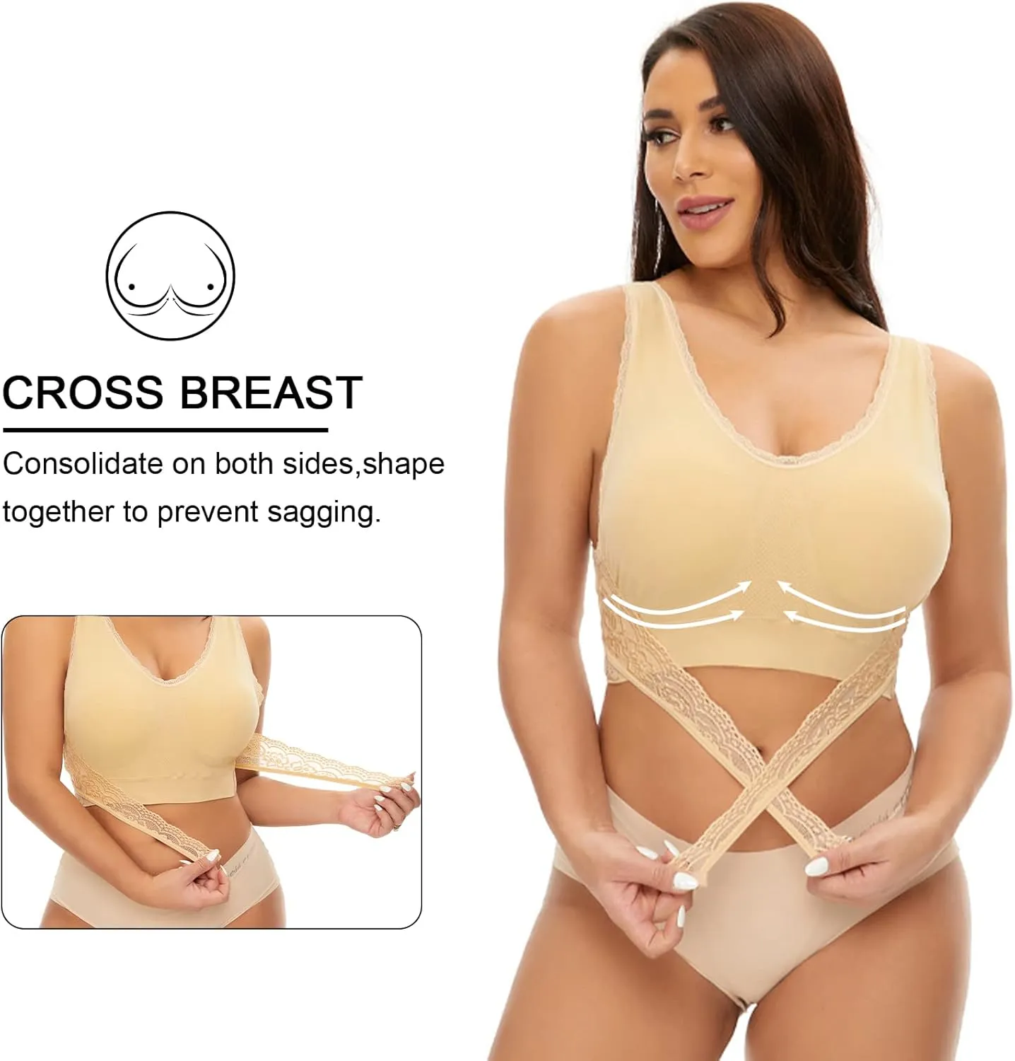 Sports Bras for Women Front Cross Front Side Buckle Bra Wireless Bra Pads Seamless Comfort Bra Yoga Bra 1/2/3 Pack