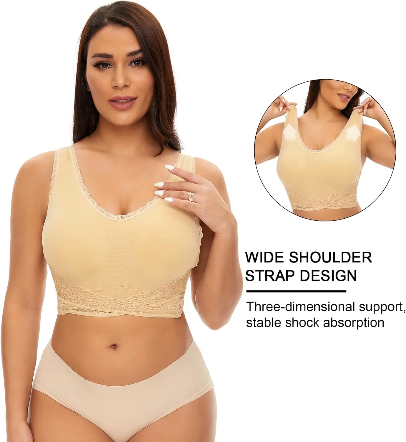 Sports Bras for Women Front Cross Front Side Buckle Bra Wireless Bra Pads Seamless Comfort Bra Yoga Bra 1/2/3 Pack