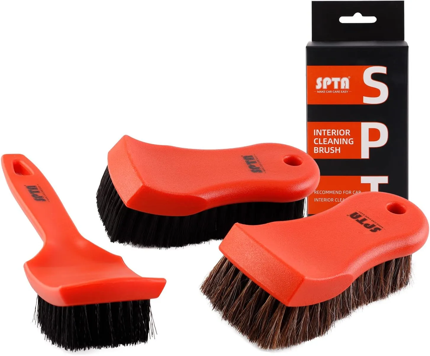 SPTA 3Pcs Car Detailing Brush Kit, Leather & Textile Interior Brush, Comfortable Grip and Scratch-Free Cleaning for Dashboard, Wheels, Seats, Foot Mats and Small Areas
