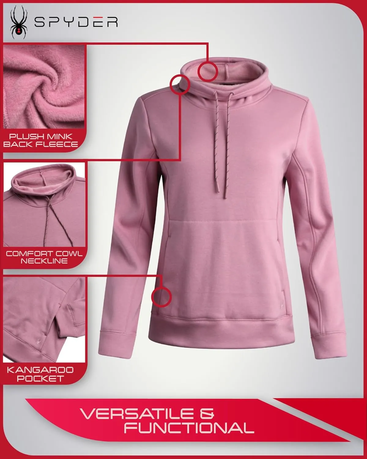 Spyder Women’s Sweatshirt - Warm Fur Lining Soft Mink Fleece Backing Cowl Neck Pullover Sweatshirts for Women (Sizes: S-XL)