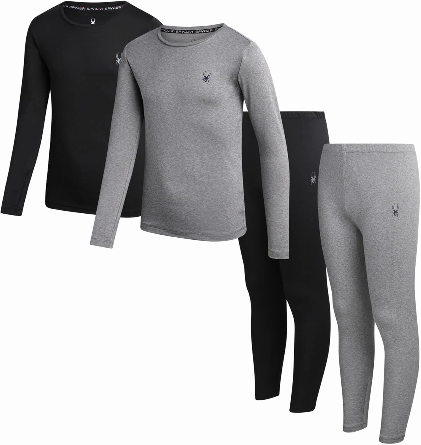 Spyder Kids Thermal Underwear Set - 4 Piece Brushed Back Fleece Lined Long Johns Base Layer Set for Boys and Girls (4-18)