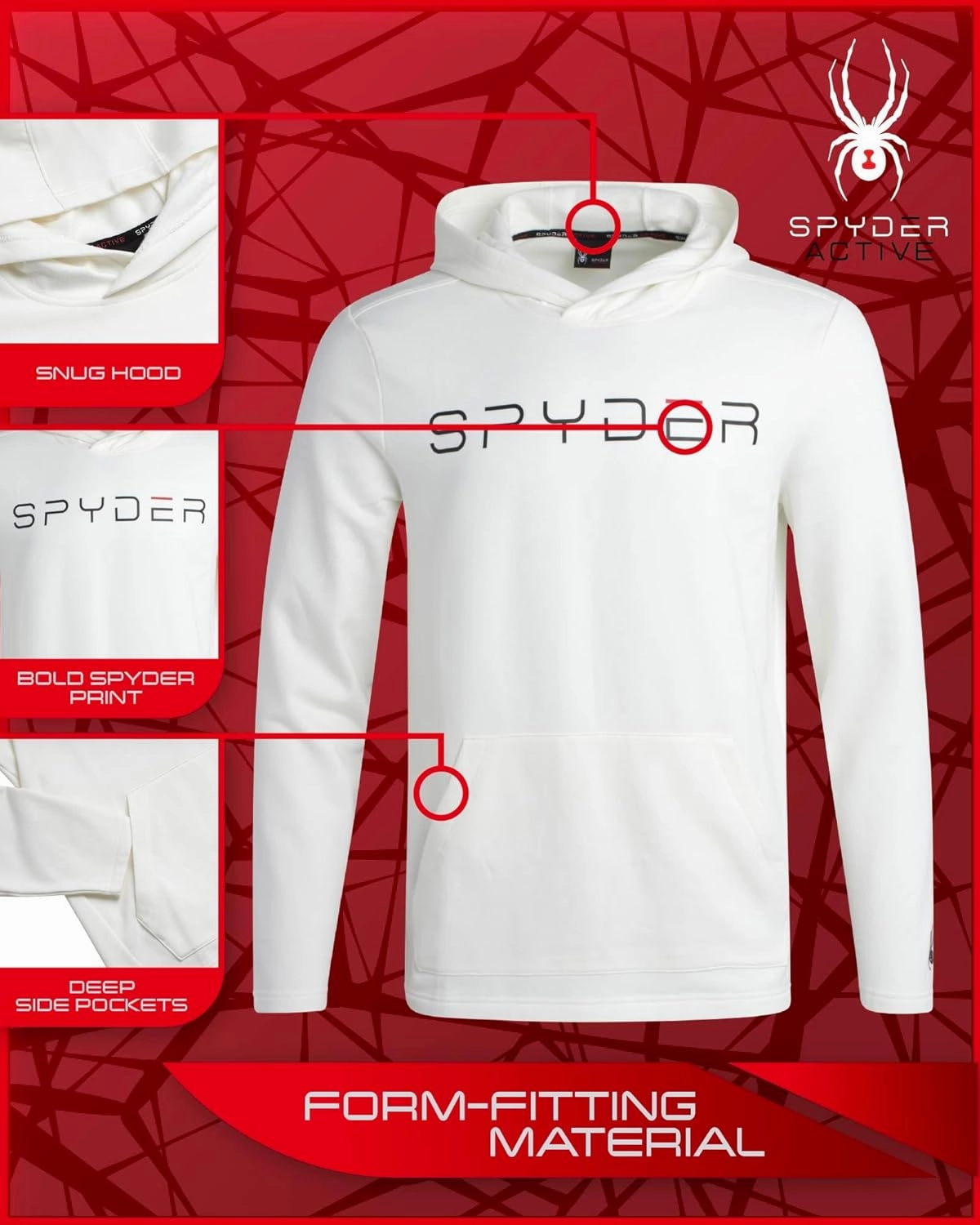 Spyder Men's Hoodie - Active Performance Tri-Blend Fleece Basic Pullover Sweatshirt - Soft Graphic Hoodies for Men (S-XL)
