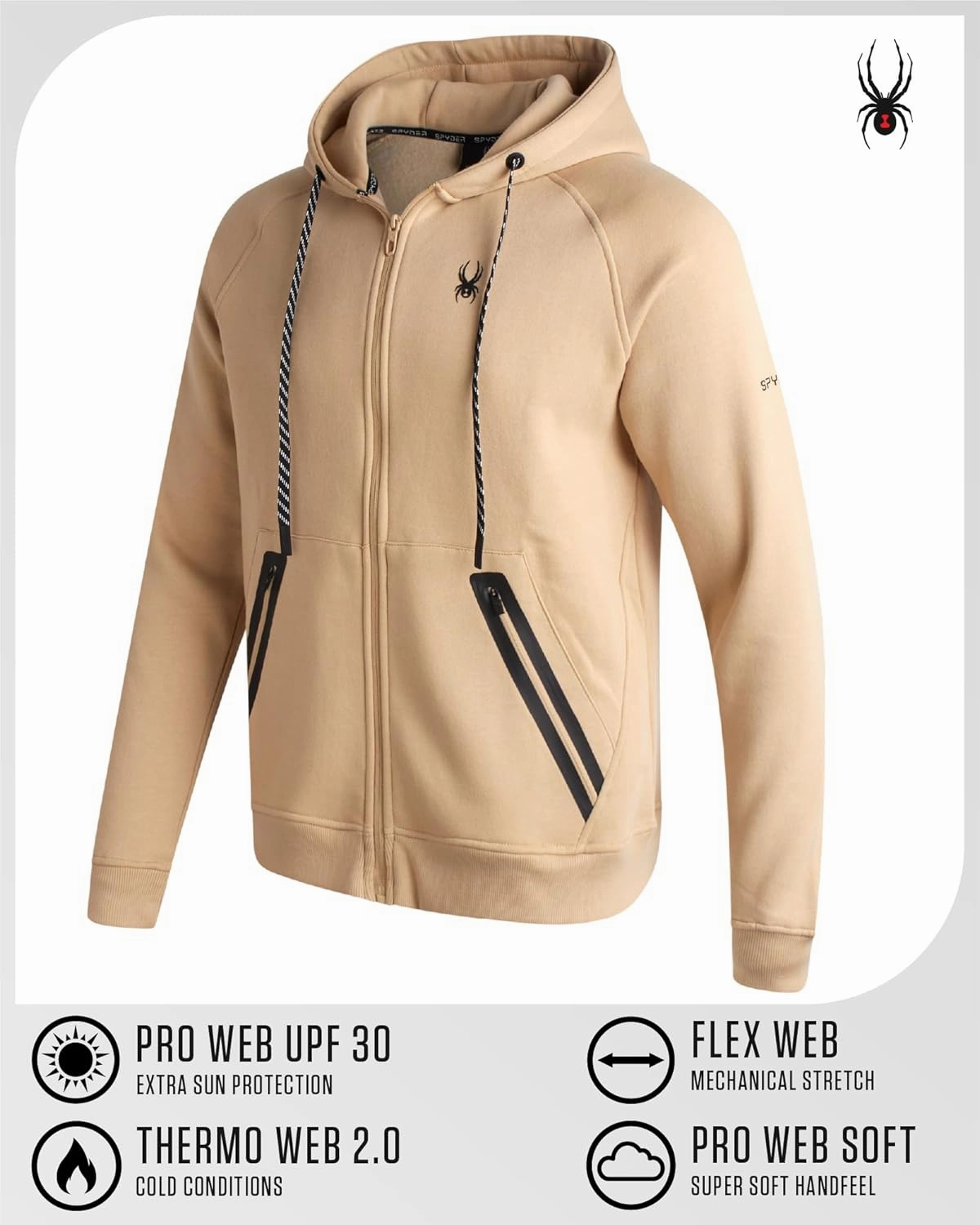 Spyder Mens Zip Up Hoodie - UPF30  Super Soft Fleece Sweatshirt, Warm Athletic Hoodies for Men with Secure Zip Pockets (S-XL)