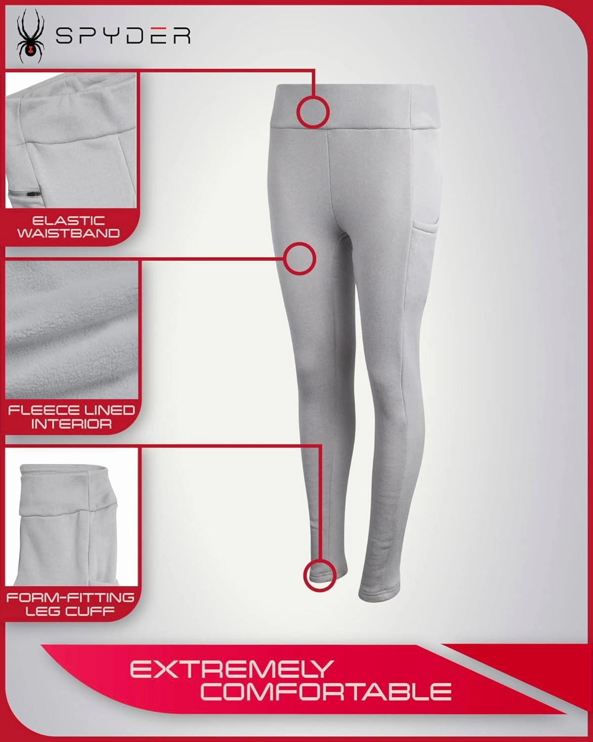 Spyder Women’s Active Leggings - Soft Fleece Bonded Tights with Zip Stash Pocket High-Waisted Leggings for Women (Sizes:S-XL)