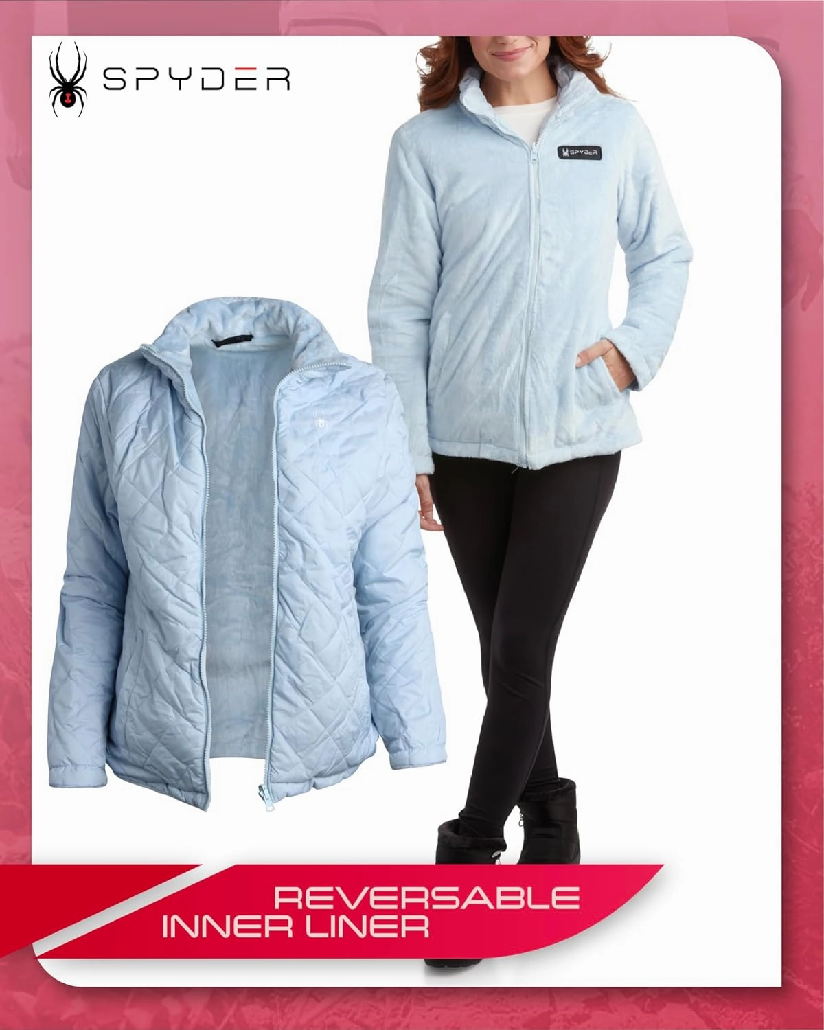 Spyder Women's Snow Ski Jacket - 3 Looks in 1 Insulated Puffer to Sherpa Fur Reversible Inner Winter Jackets for Women (S-XL)