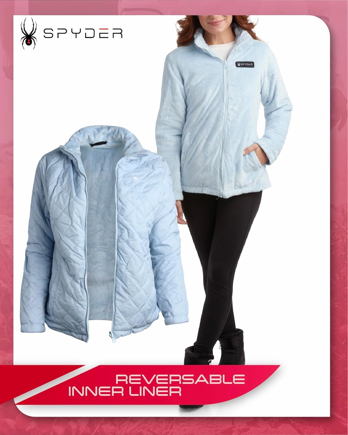 Spyder Women's Snow Ski Jacket - 3 Looks in 1 Insulated Puffer to Sherpa Fur Reversible Inner Winter Jackets for Women (S-XL)