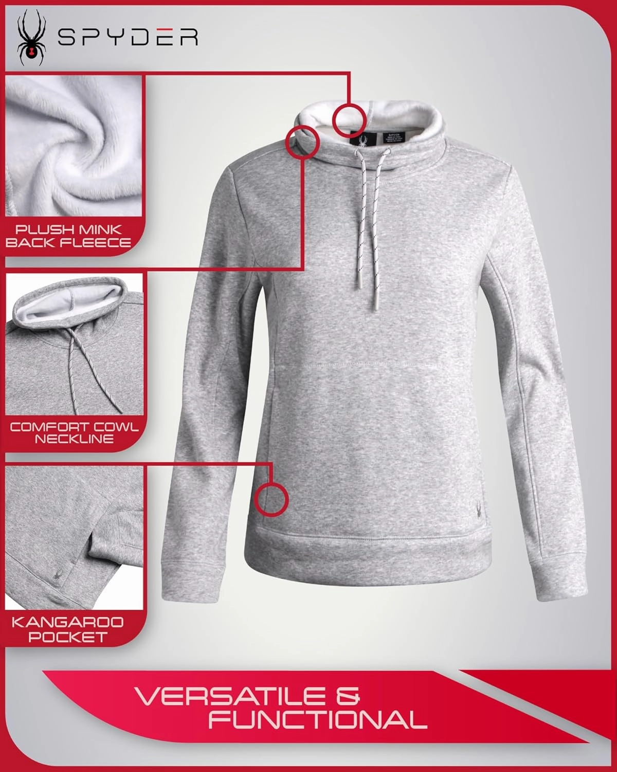 Spyder Women’s Sweatshirt - Warm Fur Lining Soft Mink Fleece Backing Cowl Neck Pullover Sweatshirts for Women (Sizes: S-XL)