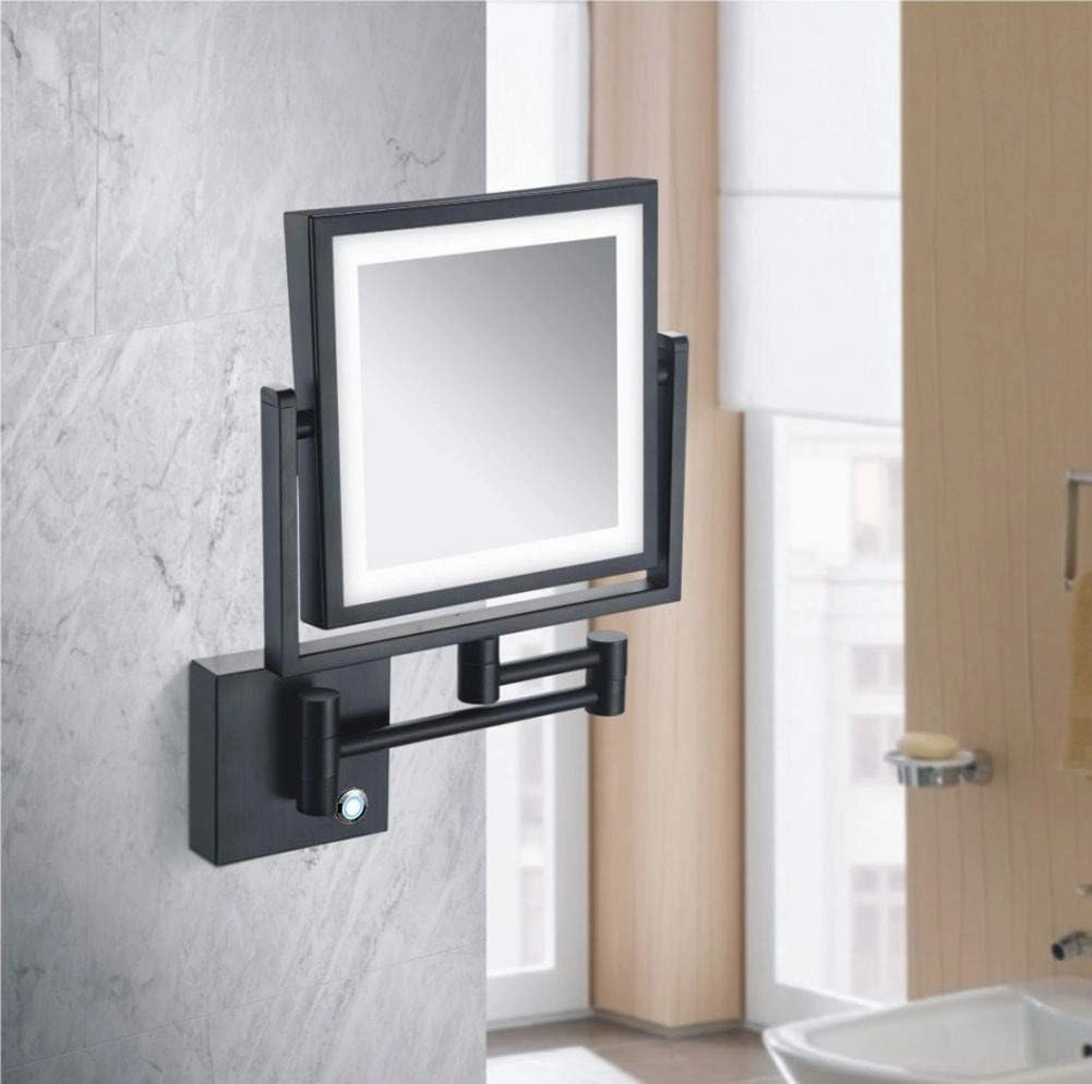 Square Wall Mount LED Lighted Makeup 3X Magnifying Cosmetic 360°Swivel Extendable Two Sided Vanity for Bathroom,UK Plug