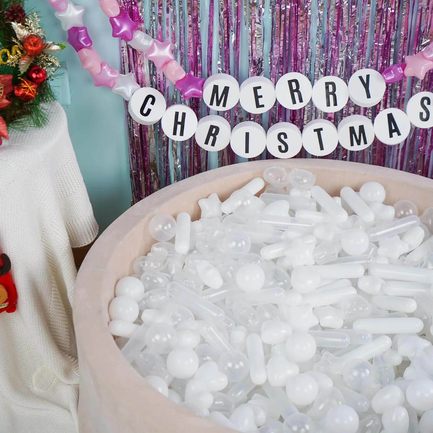 STARBOLO 200pcs Ball Pit Balls for Baby and Toddler, White Mixed Shaped Balls Phthalate Free BPA Free Crush Proof Plastic Pit Balls Play Toys for Kids Ball Pit, Pool,Play Tent,Party