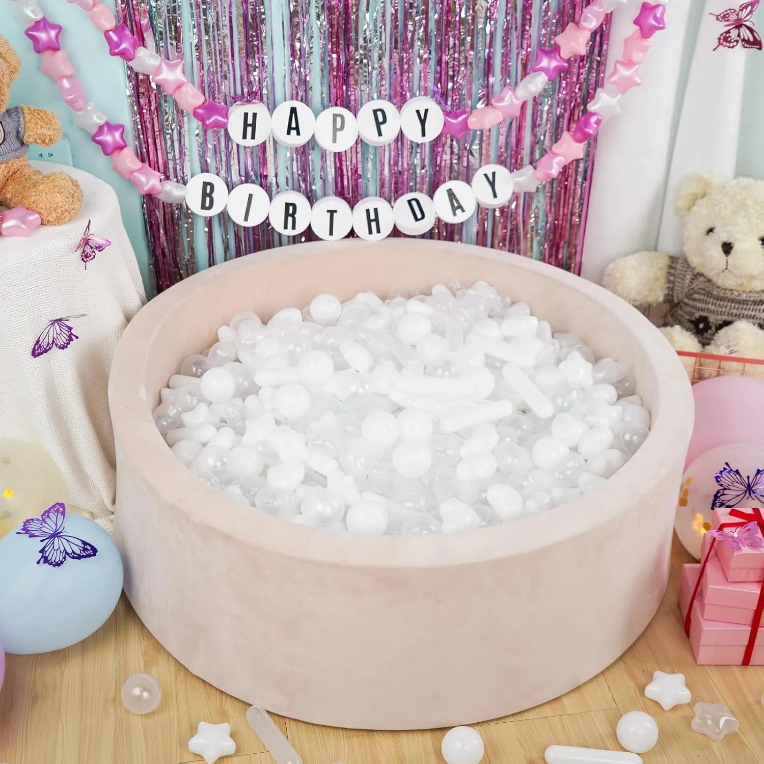 STARBOLO 200pcs Ball Pit Balls for Baby and Toddler, White Mixed Shaped Balls Phthalate Free BPA Free Crush Proof Plastic Pit Balls Play Toys for Kids Ball Pit, Pool,Play Tent,Party