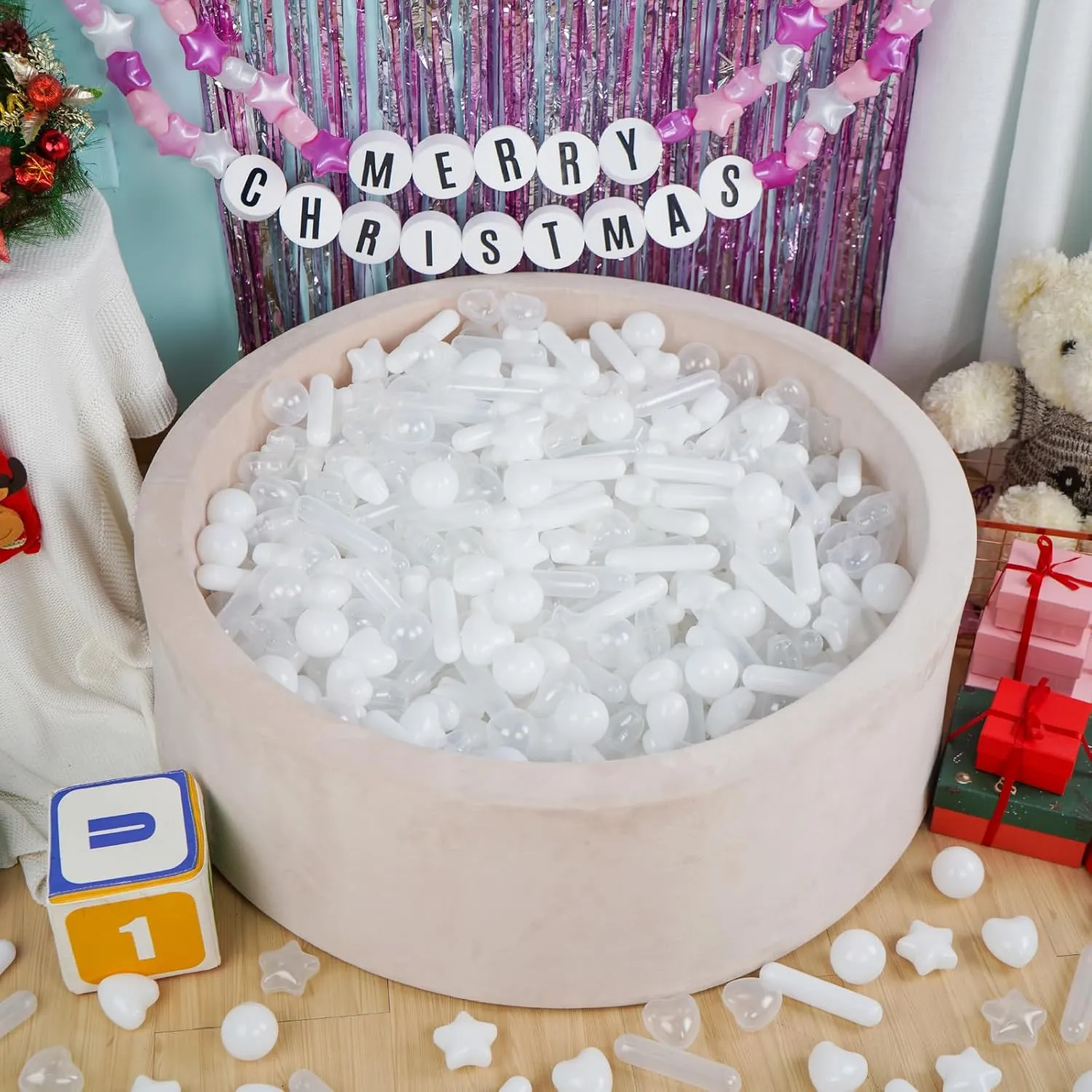 STARBOLO 200pcs Ball Pit Balls for Baby and Toddler, White Mixed Shaped Balls Phthalate Free BPA Free Crush Proof Plastic Pit Balls Play Toys for Kids Ball Pit, Pool,Play Tent,Party