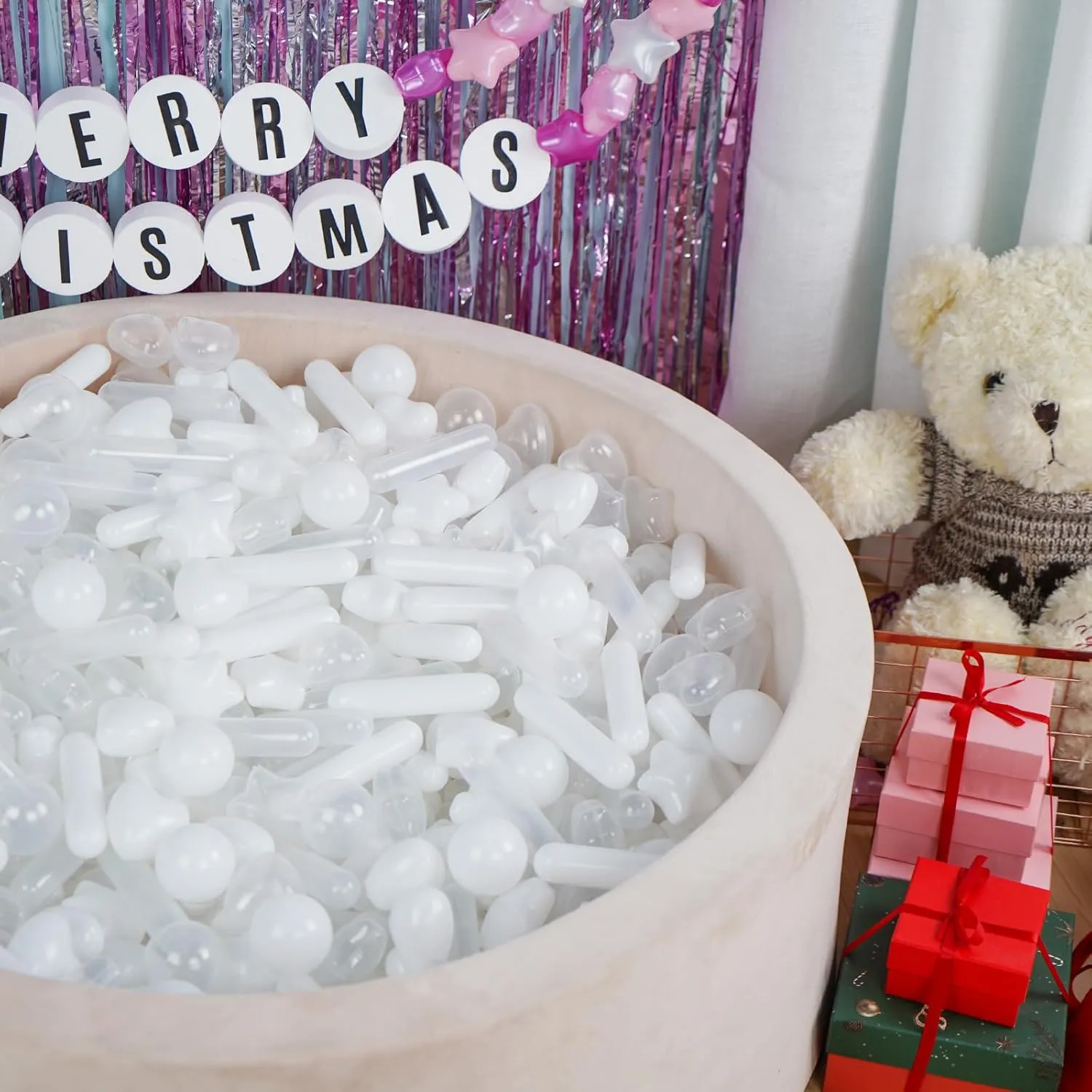 STARBOLO 200pcs Ball Pit Balls for Baby and Toddler, White Mixed Shaped Balls Phthalate Free BPA Free Crush Proof Plastic Pit Balls Play Toys for Kids Ball Pit, Pool,Play Tent,Party