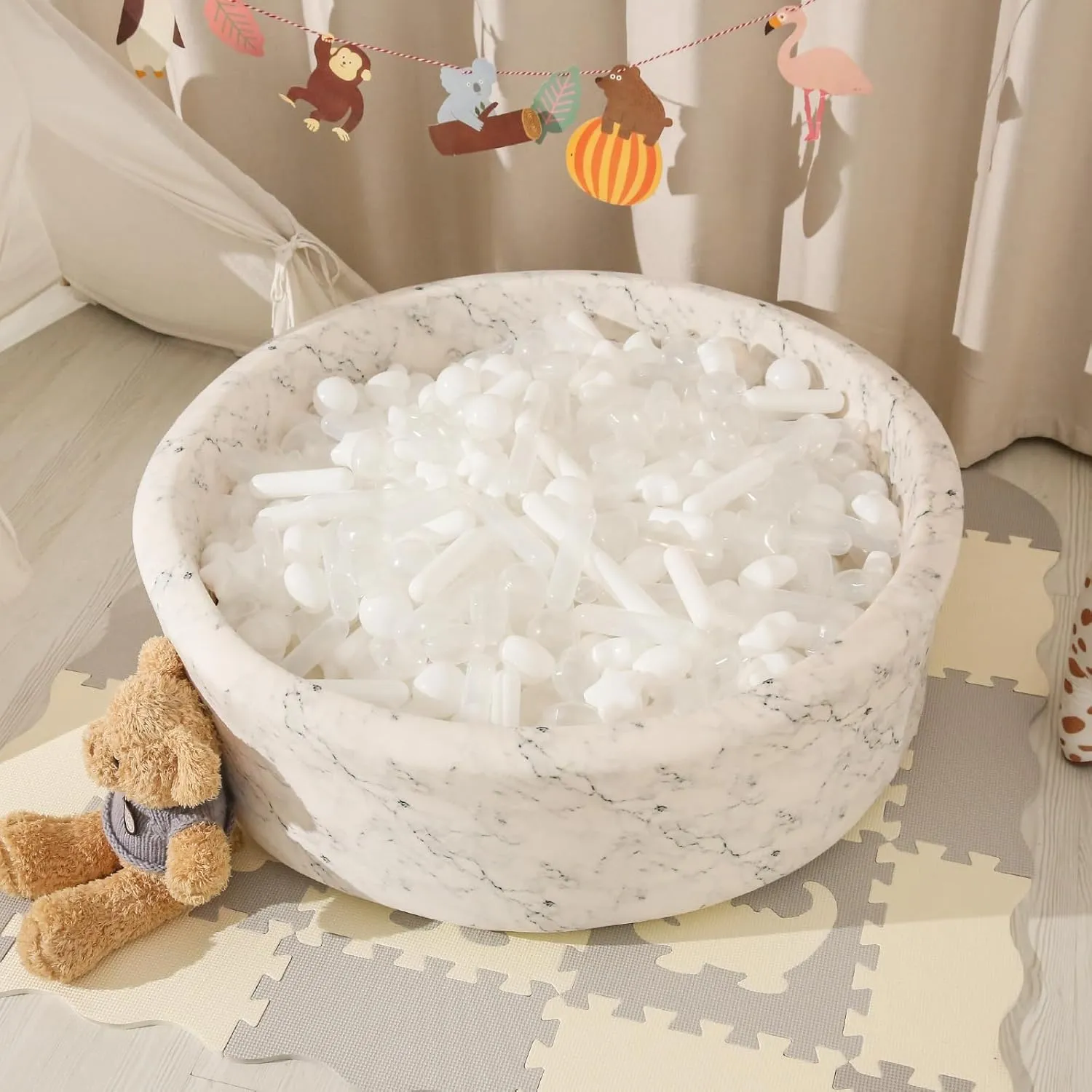 STARBOLO 200pcs Ball Pit Balls for Baby and Toddler, White Mixed Shaped Balls Phthalate Free BPA Free Crush Proof Plastic Pit Balls Play Toys for Kids Ball Pit, Pool,Play Tent,Party