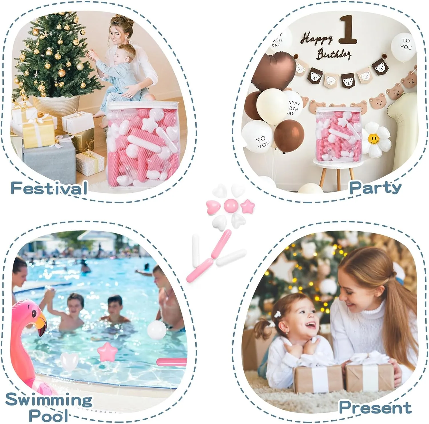 STARBOLO Ball Pit Balls for Kids -150pcs Stars Hearts Strips Crush Proof Play Balls Plastic Macaron Toy Balls for Ball Pit, Baby Pool Water Toys, Play Tent, Birthday Party Decoration