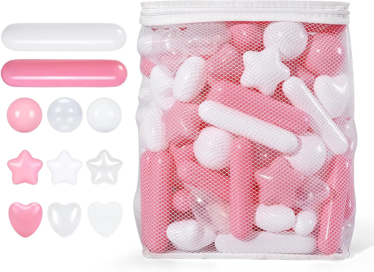 STARBOLO Ball Pit Balls for Kids -150pcs Stars Hearts Strips Crush Proof Play Balls Plastic Macaron Toy Balls for Ball Pit, Baby Pool Water Toys, Play Tent, Birthday Party Decoration