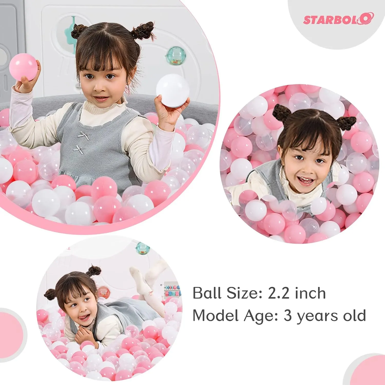 STARBOLO Ball Pit Balls Pack of 100 - BPA&Phthalate Free Non-Toxic Crush Proof Play Pit Soft Plastic Ball for 1 2 3 4 5 Years Old Toddlers Baby Kids Birthday Pool Tent Party